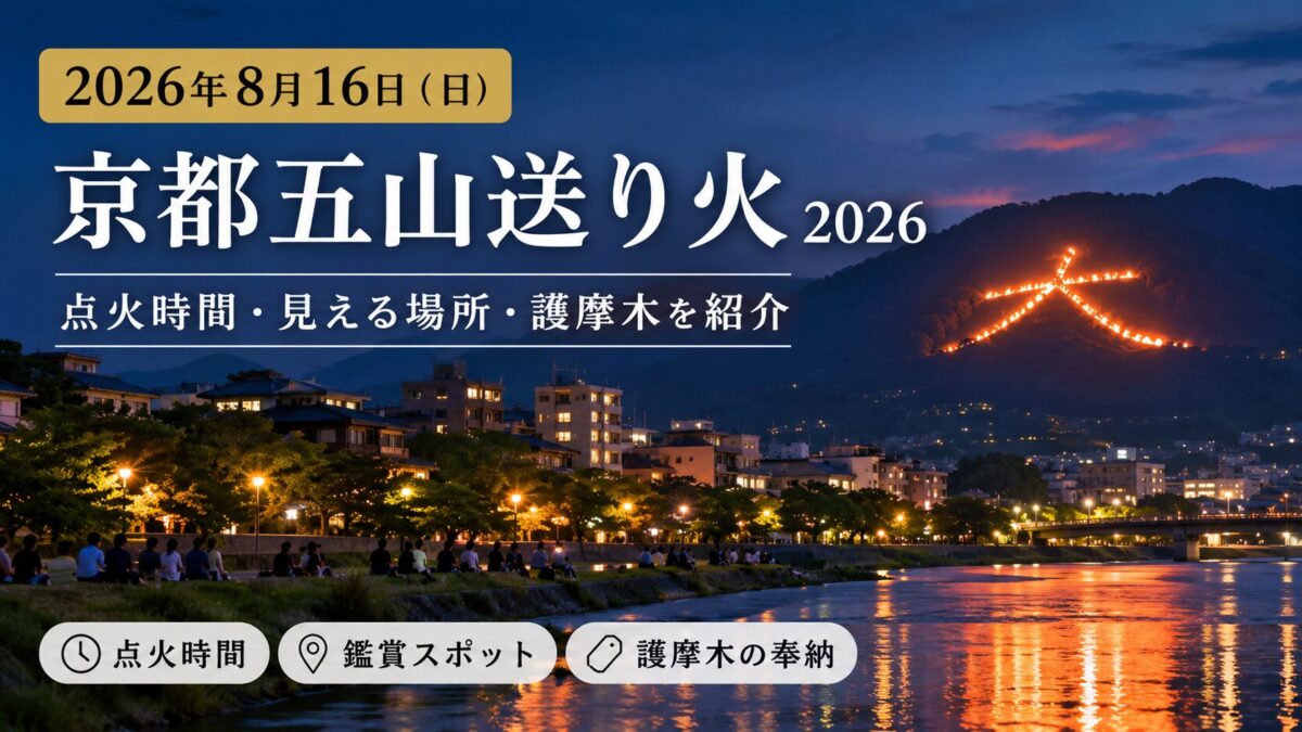 京都五山送り火2026の点火時間・見える場所・護摩木を紹介するアイキャッチ