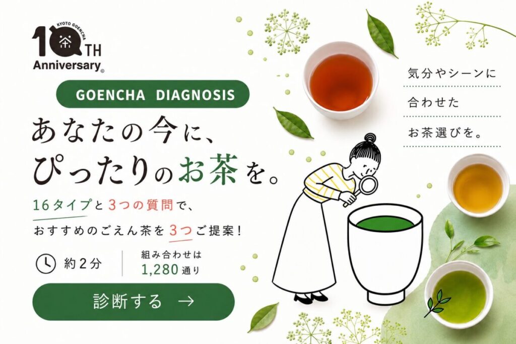 「16タイプ別 ごえん茶診断」の画面イメージ(京都・ごえん茶)