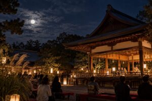 京都の中秋の名月と社寺の観月行事をイメージしたAI生成画像